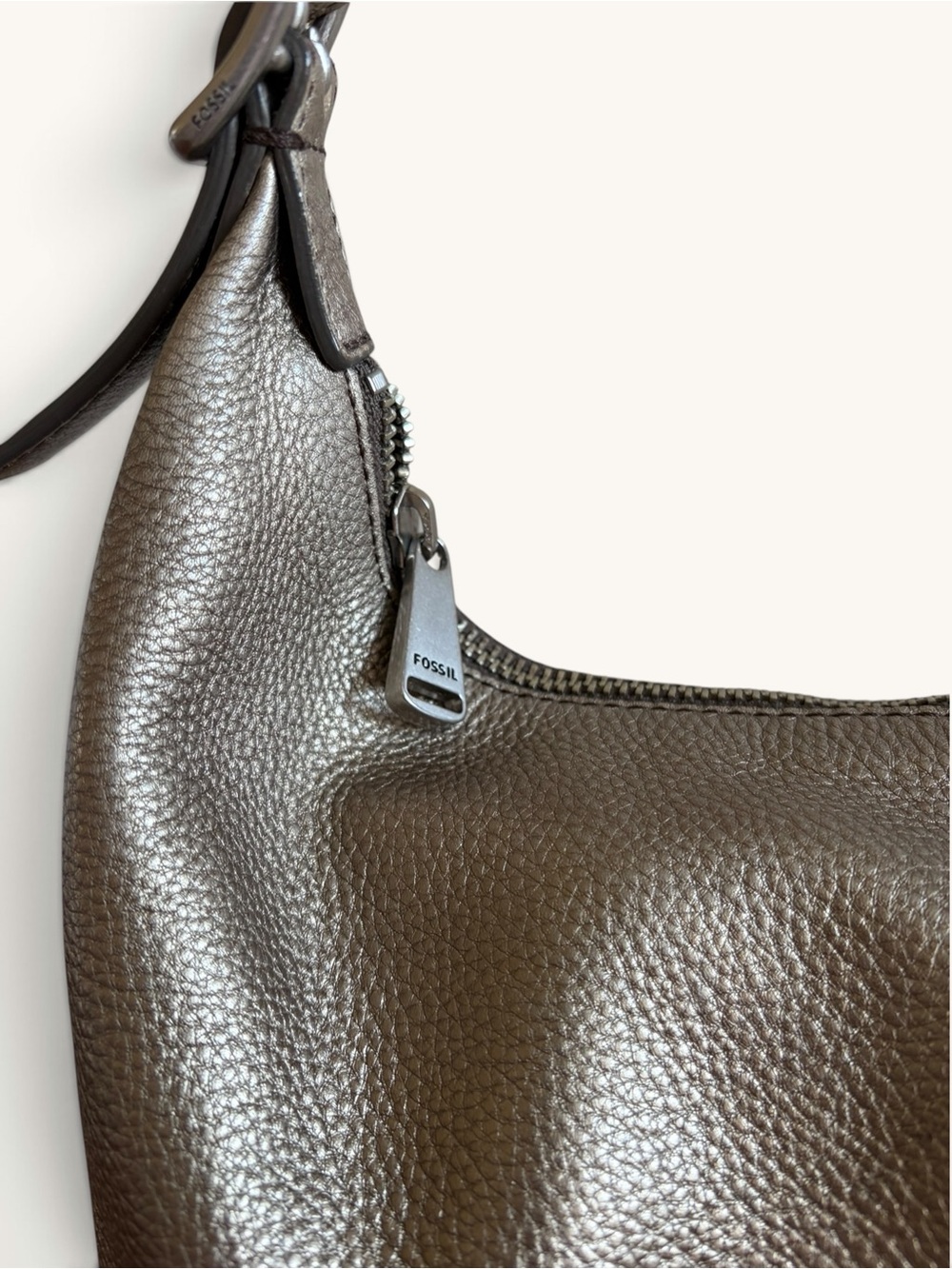 Fossil Metallic Bronze Gold Pebbled Leather Shoulder Hobo - Picture 4 of 15